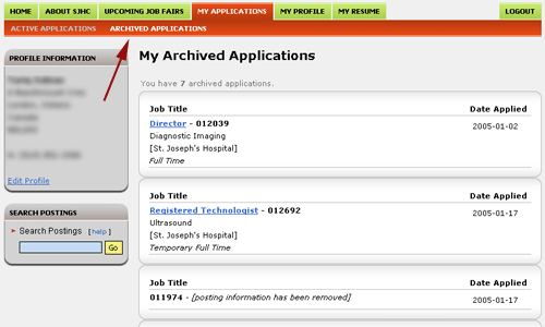 My archived applications example